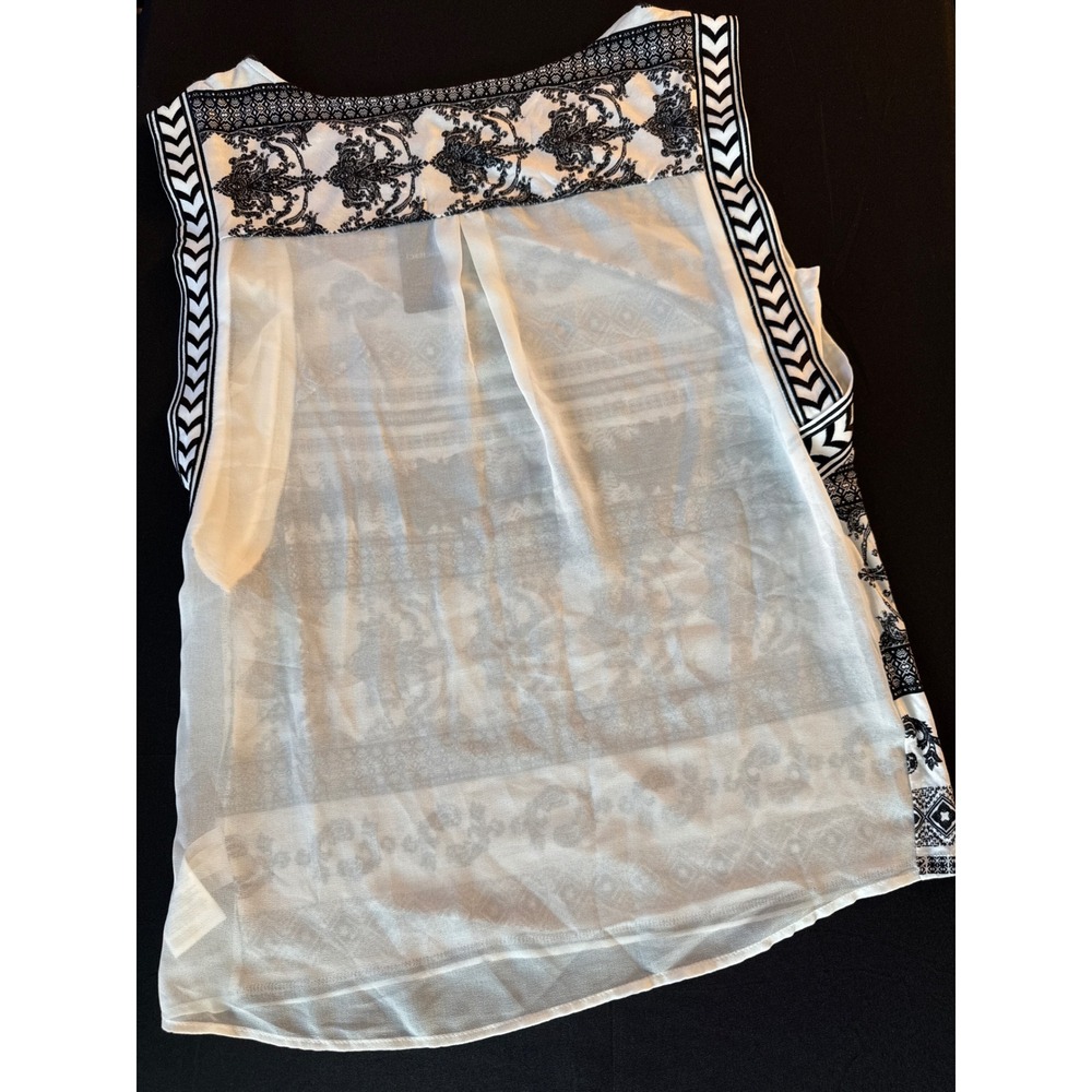 Bebe Womens Sleeveless Mixed Print Blouse Black White Paisley Chevron Small NEW - Picture 14 of 16